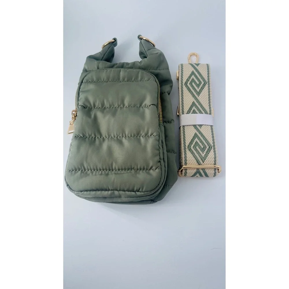 WanderFull Quilted Puffer Hydro Bag Sage Green Crossbody - NWOT